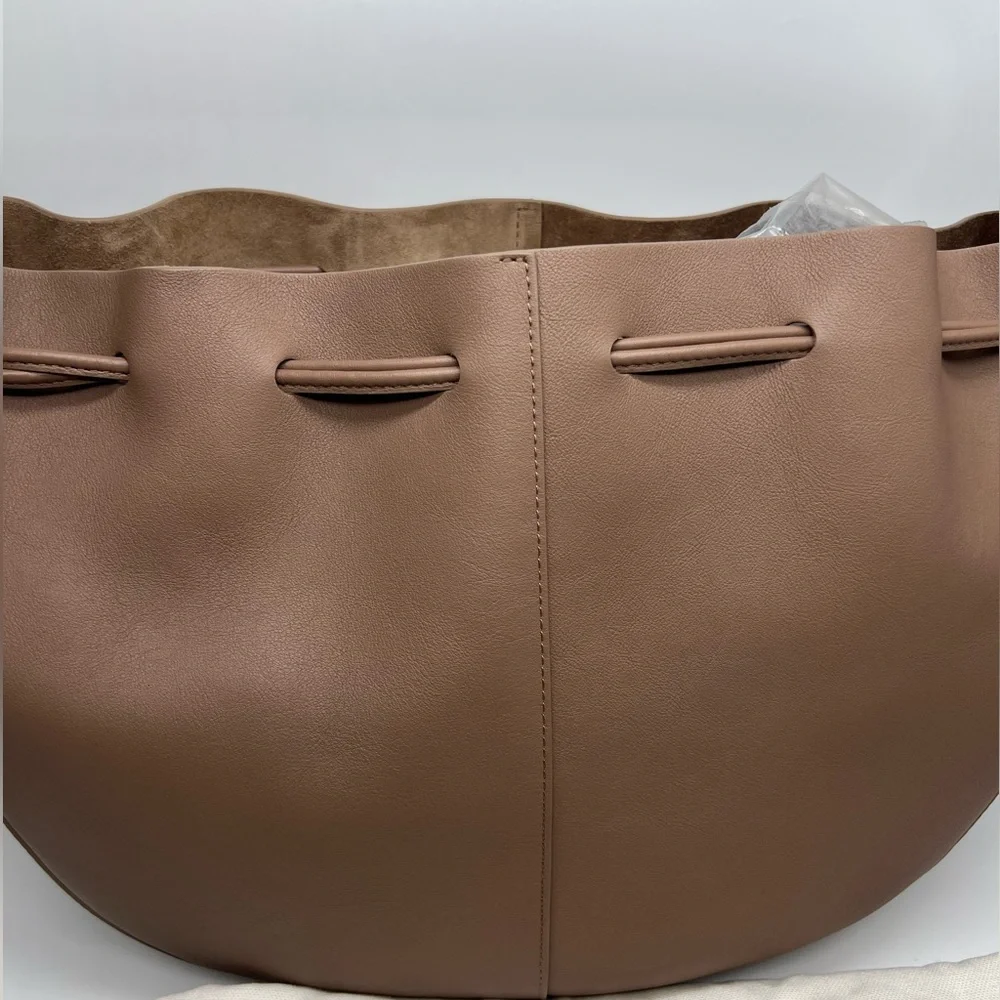 NWT MANSUR GAVRIEL Flores Biscotto Nude Leather Double Drawstring Shoulder Bag - Picture 8 of 16
